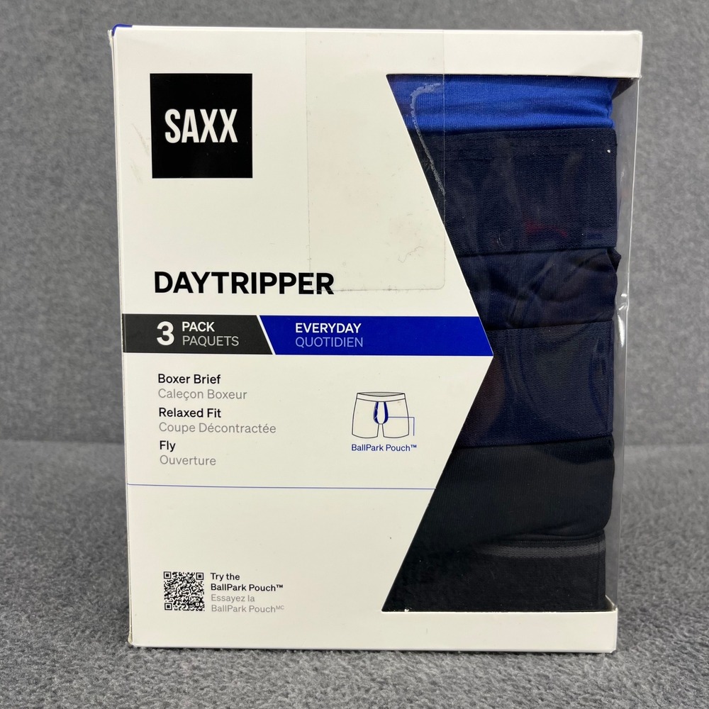 SAXX Daytripper Boxer Briefs Mens Large Blue Black 3 Pack Relaxed Fit 5" Inseam